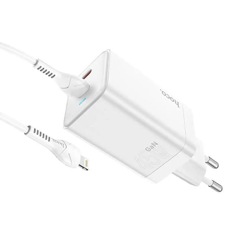Адаптер мережевий HOCO Type-c to Lightning Cable Astral N23 2Type-C 45W біле - фото 5