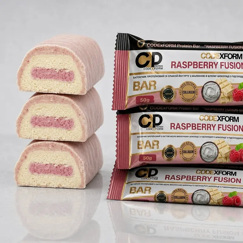 Блок протеїнових батончиків CODExFORM Protein Bar 12*50 г - Малина - фото 4