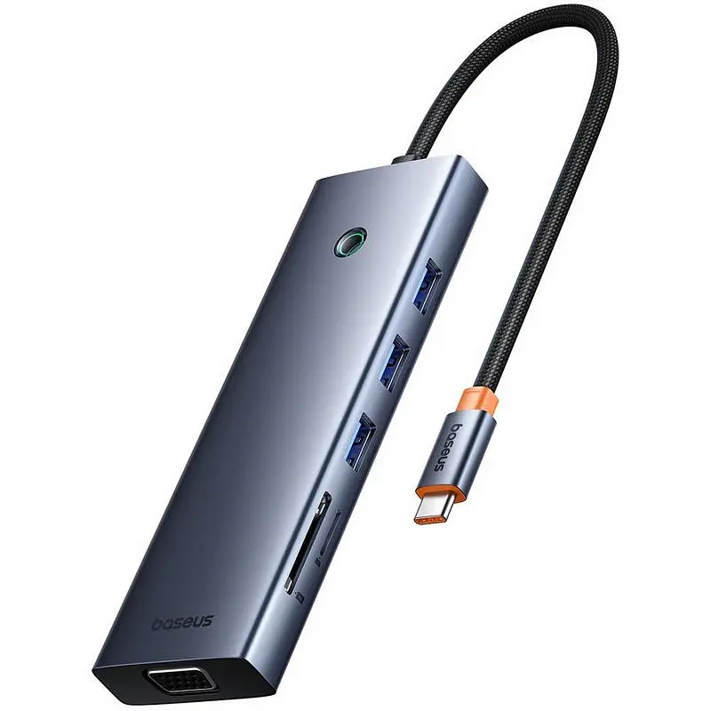Перехідник HUB UltraJoy 10-Port (Type-C to HDMI+VGA+USB3.0*3+PD+RJ45+SD/TF3+3.5 мм) (80C8) Sla Baseus teh0030561