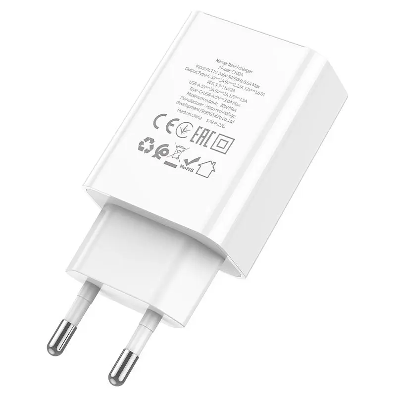 МЗП Hoco C100A with digital display PD20W+QC3.0 (1USB-A/1C) White - фото 2