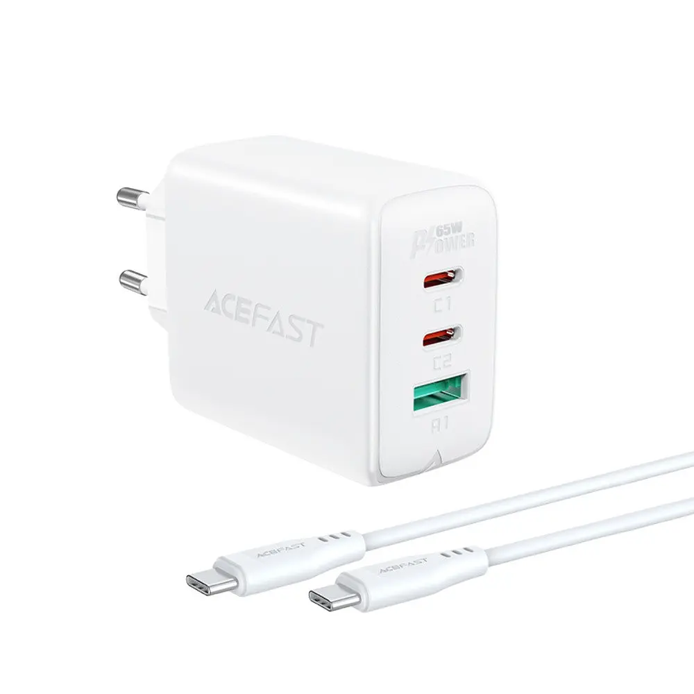 Зарядное устройство для Acefast A13 USB/2 Type-C QC PD 65W белый + кабель Type-C to Type-C - фото 3