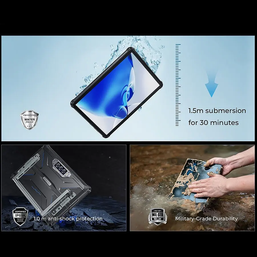 Планшет Oukitel RT7 5G 10.1" FHD+ /12GB/512GB/ Dimensity7050 /32000mAh/ 48+32Мп /IP69K/NFC/LTE Blue - фото 9