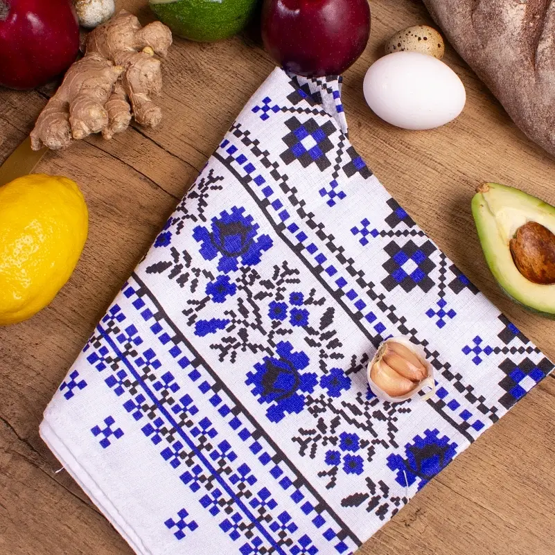 Полотенце вафельное MirSon №515 Waffle Blue ornament 50х30 см (2200006723554) - фото 3