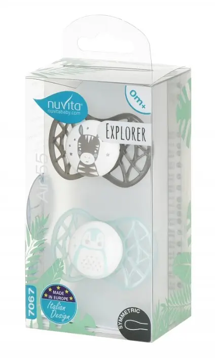 Силиконовая симметричная пустышка Nuvita Air55 Explorer Зебра и Пингвин, 0+ мес., 2 шт. (NV7067N) - фото 3