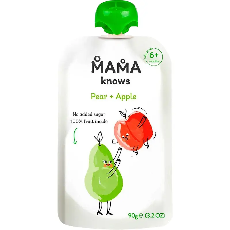 Упаковка пюре Mama knows з груш і яблук без цукру 900 г (90 г х 10 шт.) - фото 2