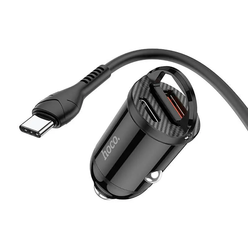 Автомобільний зарядний пристрій 1USB + Type-C Hoco NZ2 Link PD30W+QC3.0 Black + Cable Type-C to Type-C 1m - фото 2