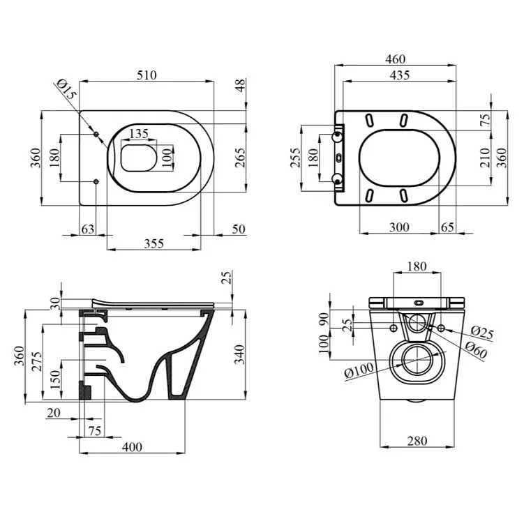 Унітаз підвісний безобідковий Kroner Armada WHI513636 RIMLESS з сидінням Slim Duroplast / Soft-close / Quick relase (KA513636WHIR) (CV029610) - фото 13