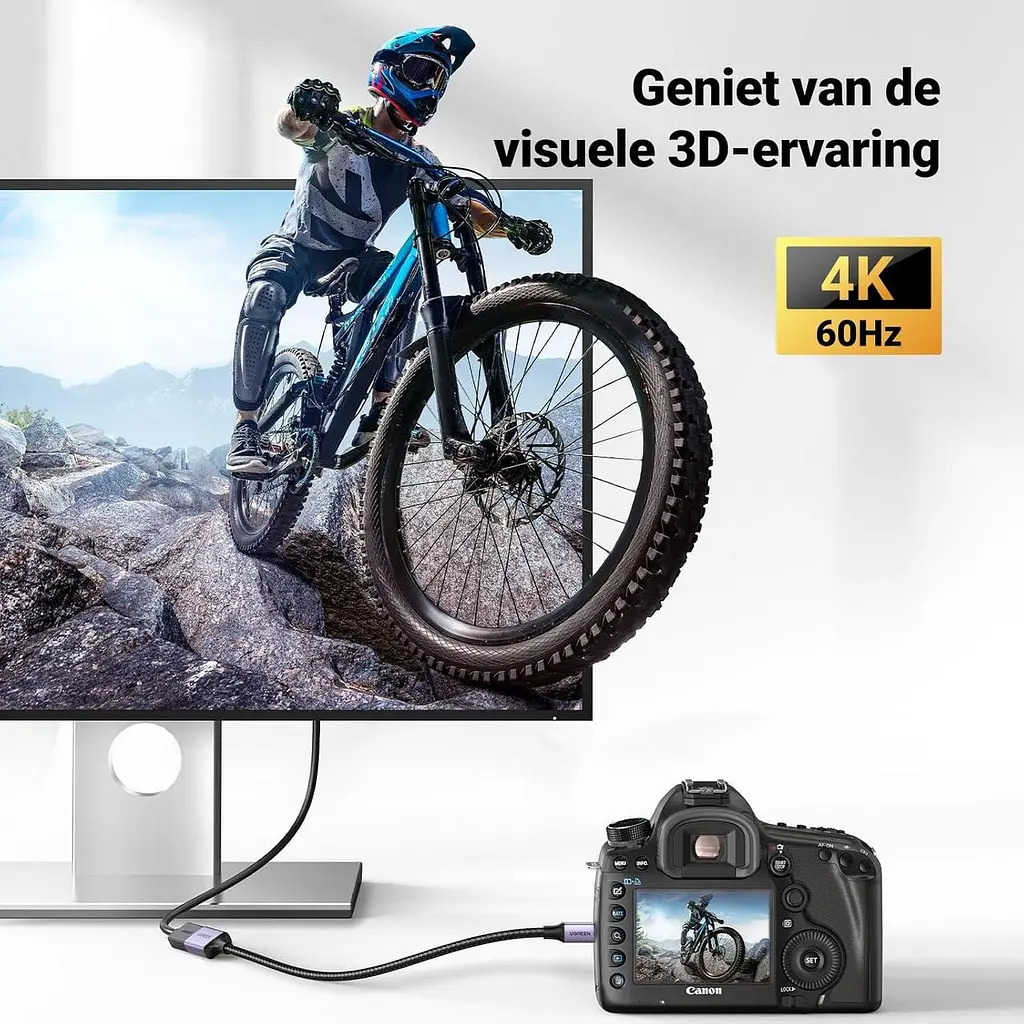 Кабель Ugreen Micro HDMI штекер to HDMI 2.0 роз'єм 4K 60Hz 3D нейлонова обплетення 25CM Gray (HD149) - фото 5