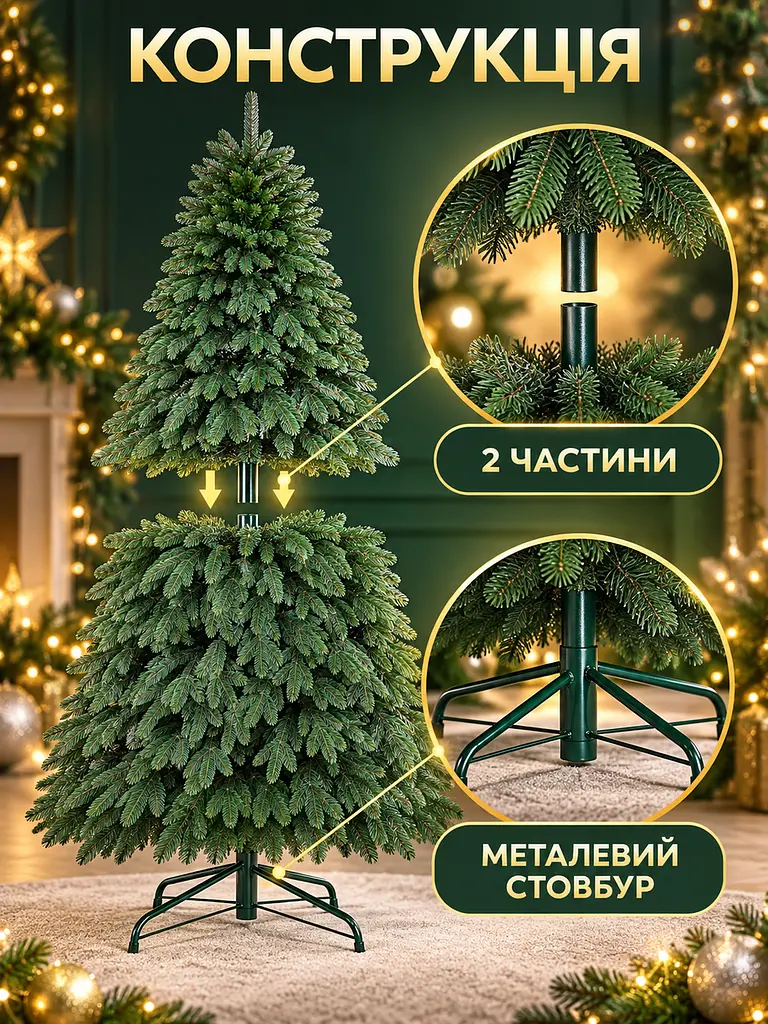 Лита штучна ялинка YaLINKA ШЗ15 Бескиди 150 см на металевій підставці, зелена (49676454) - фото 6