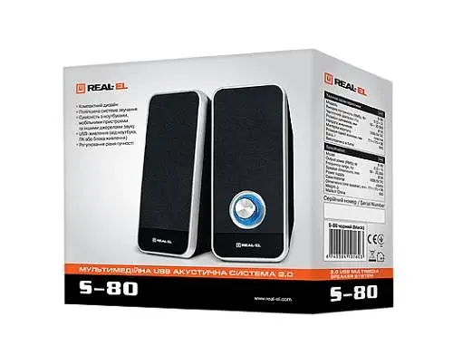 Колонки 2.0 REAL-EL S-80 Black, 2 x 3 Вт, пластиковий корпус, живлення от USB, керування спереду (S-80) - фото 3