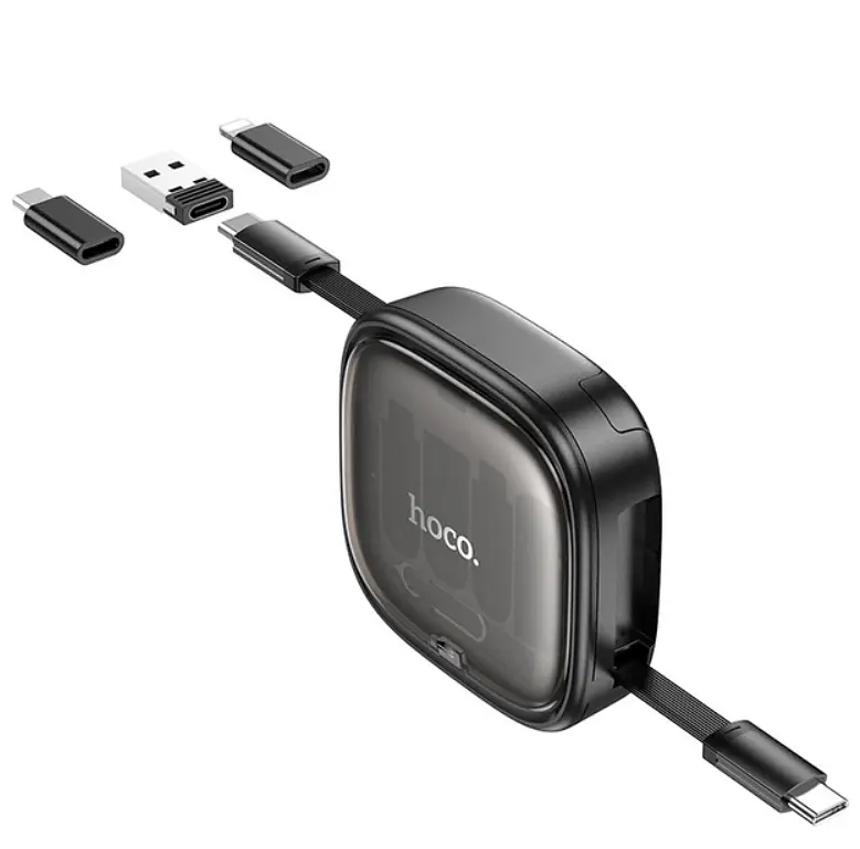 Кабель Hoco U140 Retractable charging data cable set Black