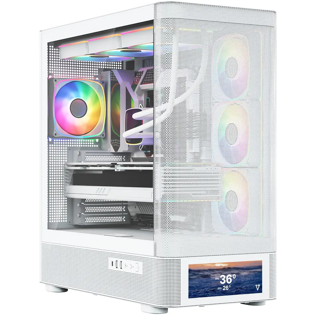 Корпус Modecom VOLCANO AQ500 ARGB MIDI FRONT LCD 6,2”, 4x120mm fans WHITE без БЖ ATX - фото 4