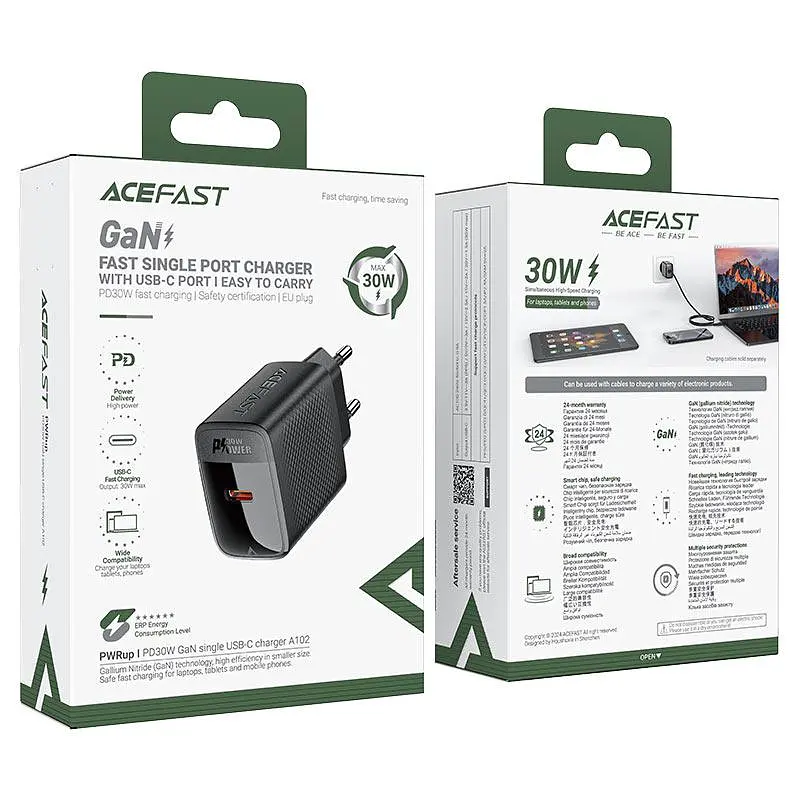 Сітчасте зарядне пристрій ACEFAST A102 PD30W GaN single USB-C charger (EU) чорний - фото 2