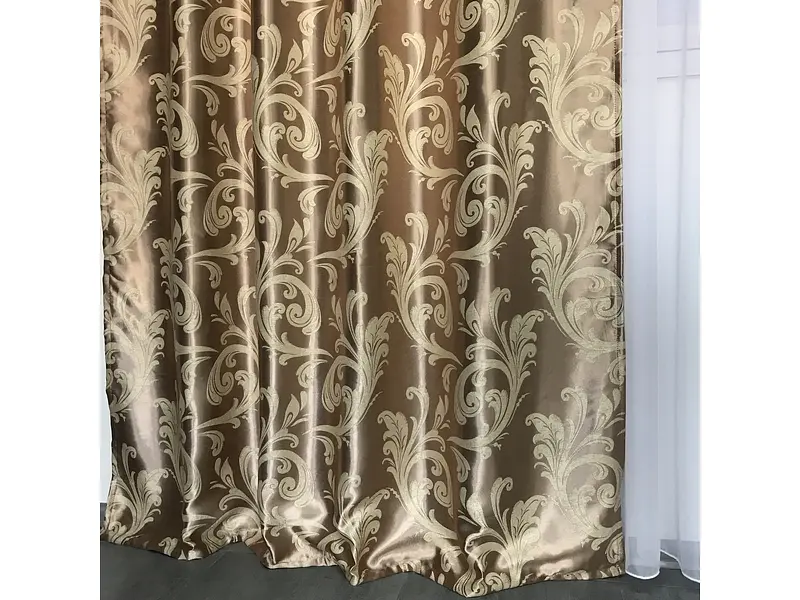 Штори софт-велюр блекаут "вензель" кавового кольору 2шт. 150х270 з білим шифоновим тюлем 400х270 ALBO pbe0052762 - фото 3