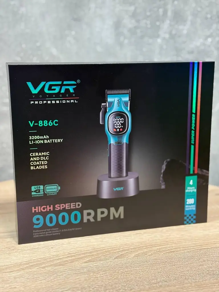 Профессиональная машинка для стрижки с насадками VGR V-886C аккумуляторная беспроводная машинка для стрижки Черный с Синим - фото 8
