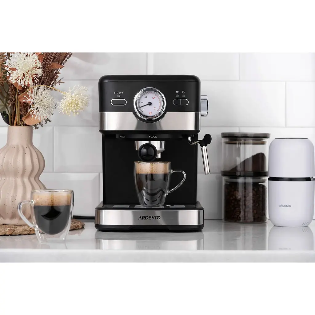 Кавоварка Ardesto рожкова 1.5л мелена чорно-срібляста - фото 3