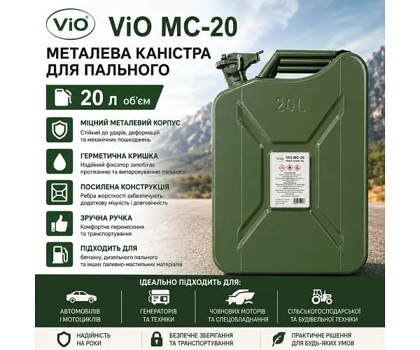 Каністра металева 20 л ViO MC-20 для пального зелена (363х166х460 мм) - фото 2