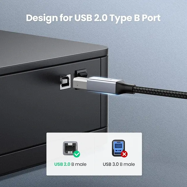 Кабель Type B 2.0 to USB-C UGREEN US370 Printer Cable 2m Black (80807) - фото 8