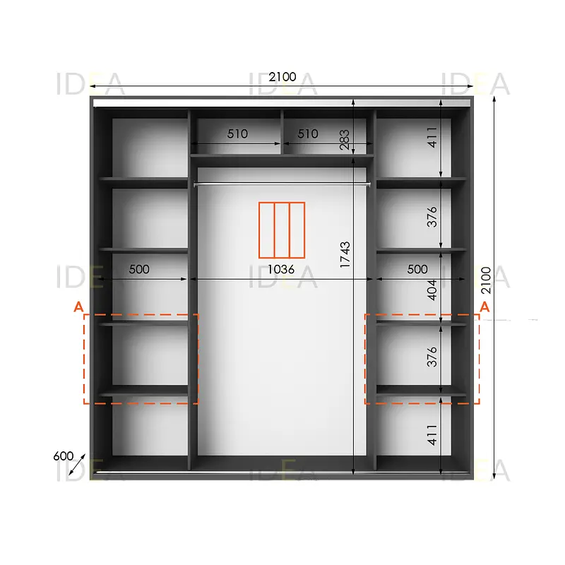 Шафа-купе Idea серія 7 210 x 60 x 210 см Антрацит Дзеркало - фото 2