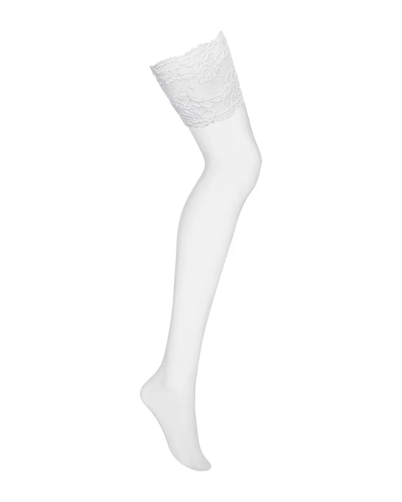 Панчохи під пояс із широким мереживом Obsessive 810-STO-2 stockings L/XL, білі - фото 3