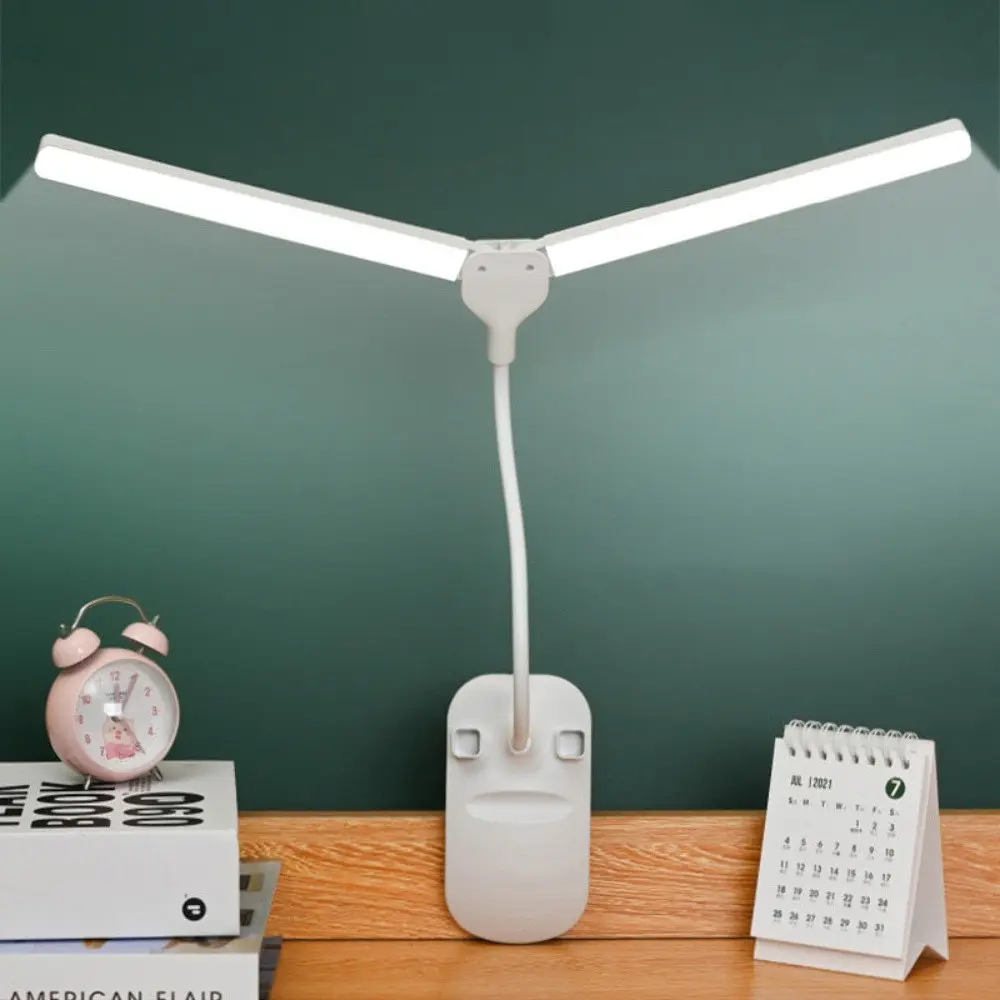 Настільна USB LED лампа гнучка, подвійна з акумулятором та прищіпкою біла - фото 2