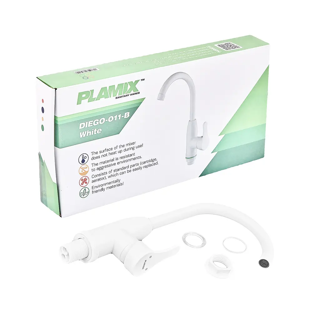 Змішувач для кухні Plamix Diego-011-B white PM0658, Білий - фото 4