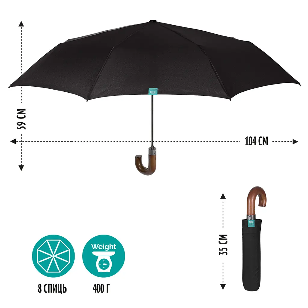 Зонтик Perletti Time складной автоматический черный (26016) - фото 5