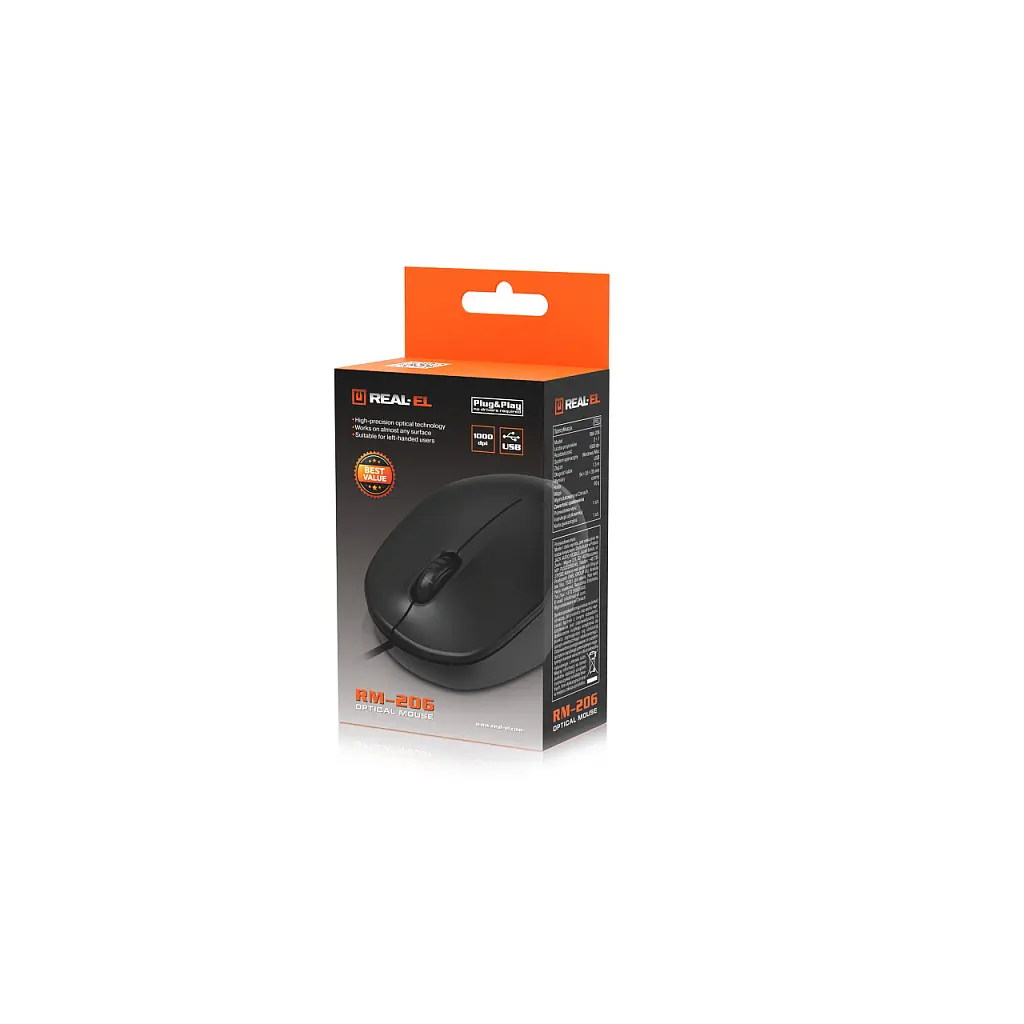 Мишка REAL-EL RM-206 USB Black (EL123200061) - фото 12