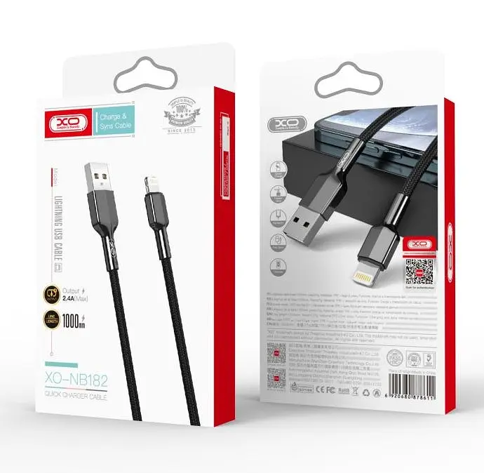 Кабель XO NB182 2.4A USB Cable lighting Черный - фото 2