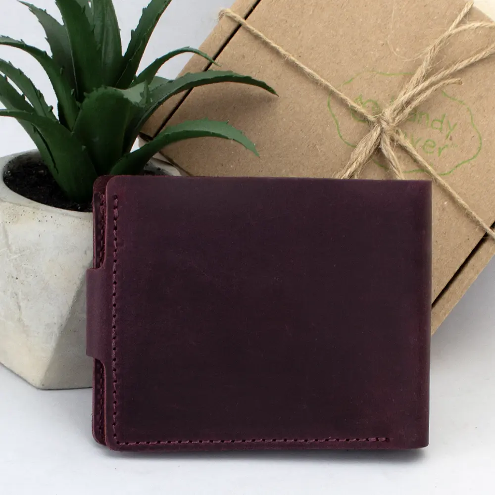 Портмоне мужское кожаное  на кнопке Handycover HC0028 бордовое - фото 3