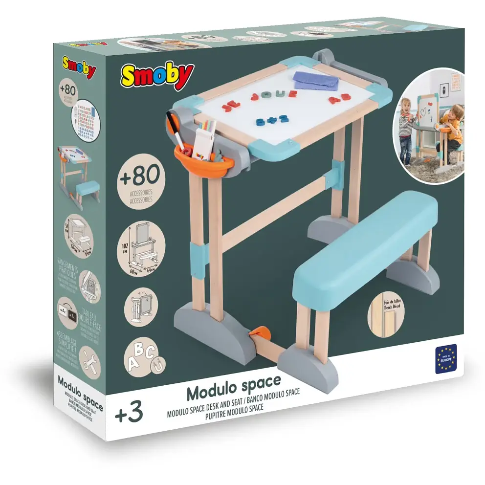 Парта-трансформер Smoby Toys дерев'яна з мольбертом-дошкою 2 в 1 розкладна (420304) - фото 2