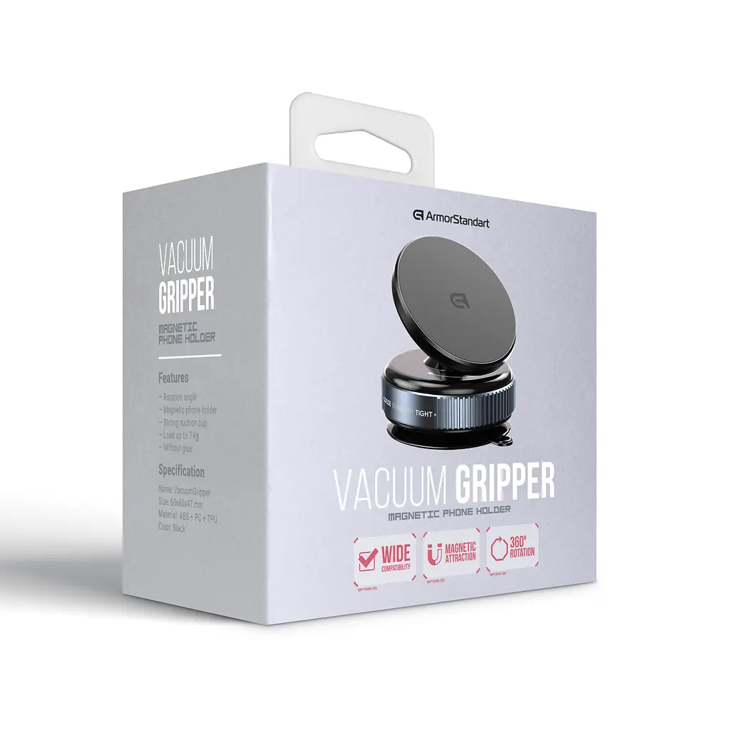 Автодержатель для телефона магнитный ArmorStandart VacuumGripper black (ARM82880) - фото 3