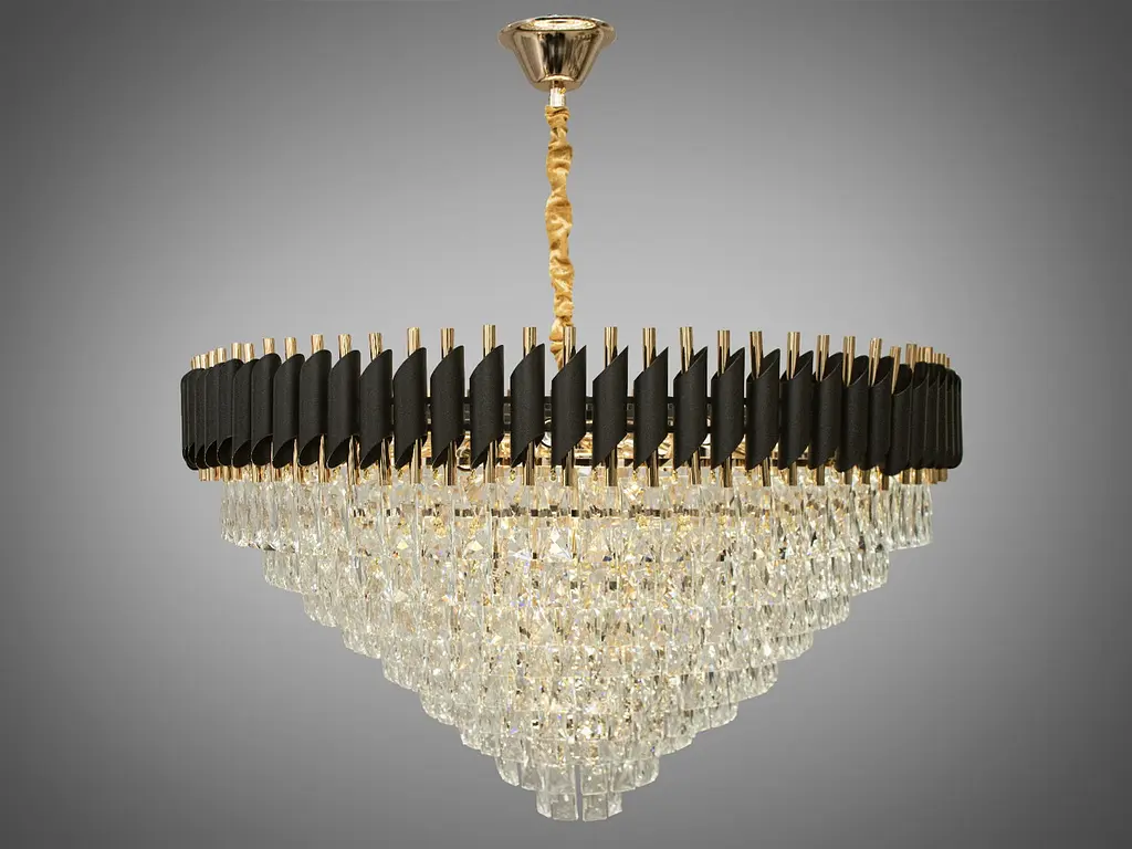 Сучасна кришталева люстра для великої зали Diasha 201202/1000BK+S-gold - фото 3
