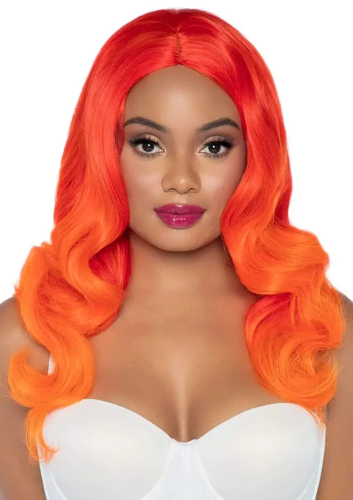Leg Avenue-Ombre long wavy wig Orange - Сексуальна руда перука - фото 4