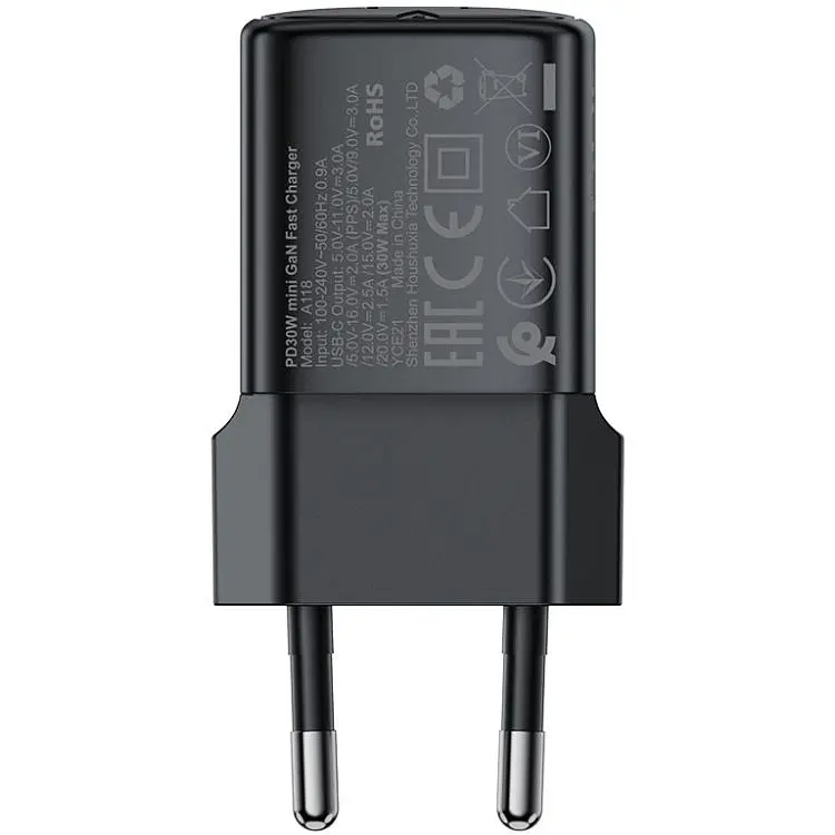 Зарядний пристрій 1xUSB-C 30W Gan A118 Fast Charger black Acefast (6974316284994) - фото 2