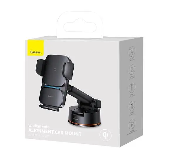Автомобільний тримач холдер Baseus Wisdom Auto Alignment Car Mount Wireless Charge QI 15W CGZX000101 Black - фото 2