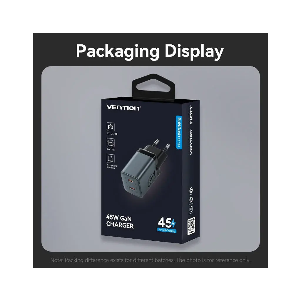 Зарядний пристрій Vention 2xUSB-C PD45W GaN gray (FCDH0-EU) - фото 12