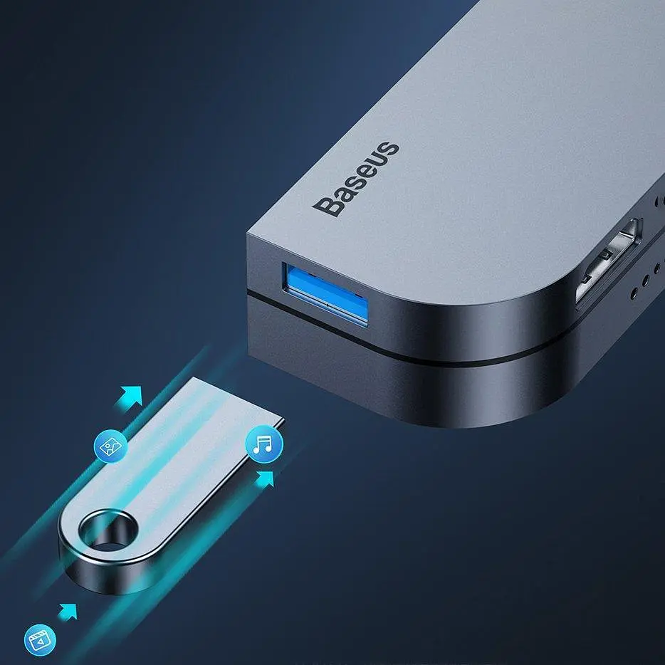 Мультипортовий адаптер USB Хаб Baseus Bend Angle No.7 Multifunctional Type-C Converter CAHUB-WJ0G Dark Grey - фото 7