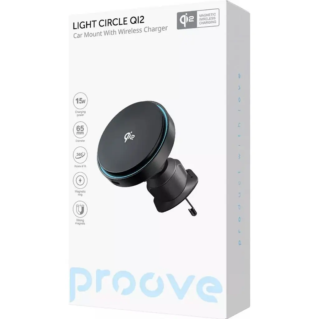 Автотримач із бездротовою зарядкою Proove Light Circle Qi2 15W Black (WHLC15010002) [167446] - фото 2