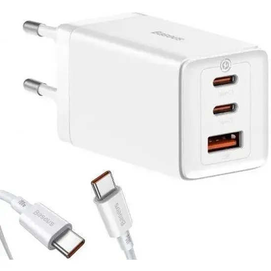 Мережевий зарядний пристрій Baseus GaN5 Pro Fast Charger 2C + U 65W White Type-C to Type-C (CCGP120202) - фото 2