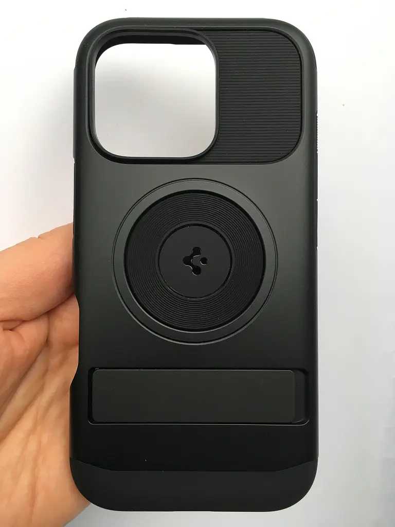 Оригінальний протиударний чохол для iPhone 16 Pro Spigen Slim Armor MagSafe Black ACS08164 (MagFit) з підставкою - фото 2