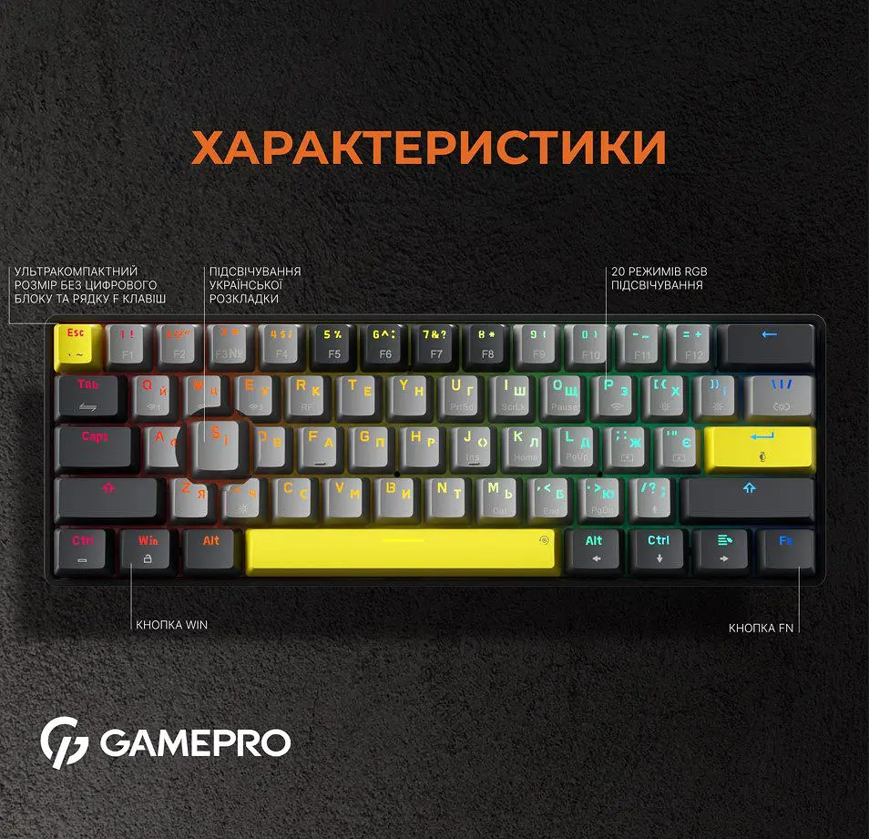 Механічна ігрова клавіатура GamePro GPMK-130G Pro Black Hot-Swap Outemu Red Switch RGB 2.4G/Bluetooth/USB - фото 18