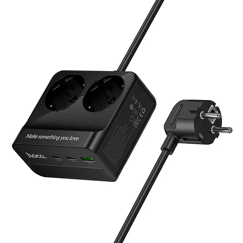 Подовжувач Hoco AC27 Descanso (PD30W/2C/1A/2xSocket) (2m) Black - фото 3