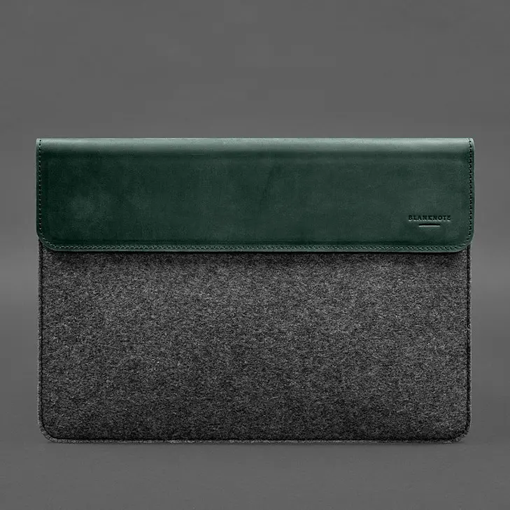 Чохол-конверт BlankNote із клапаном шкіра+фетр для MacBook 13" Зелений Crazy Horse - фото 5