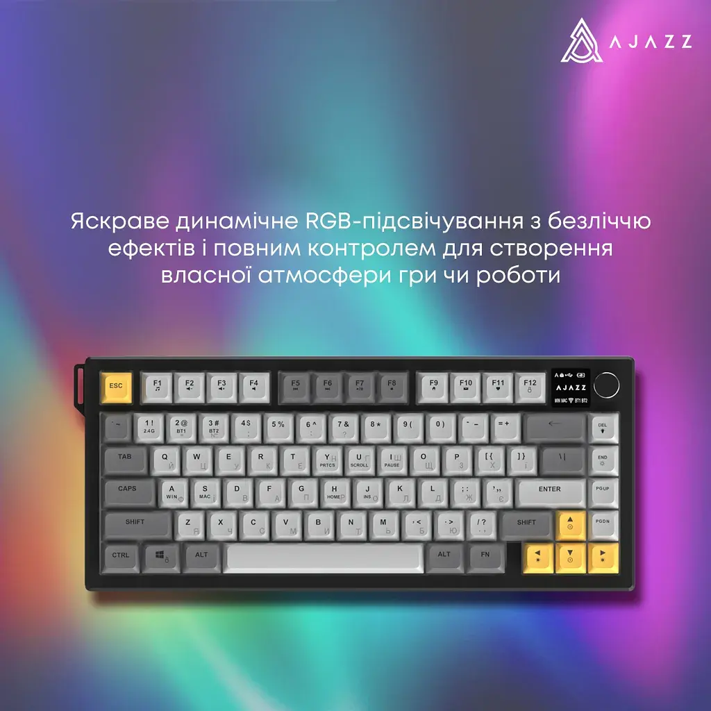 Клавіатура Ajazz AF82 Wireless/Bluetooth/USB UA Black/Gray/Yellow (AF82-BGY) - фото 12