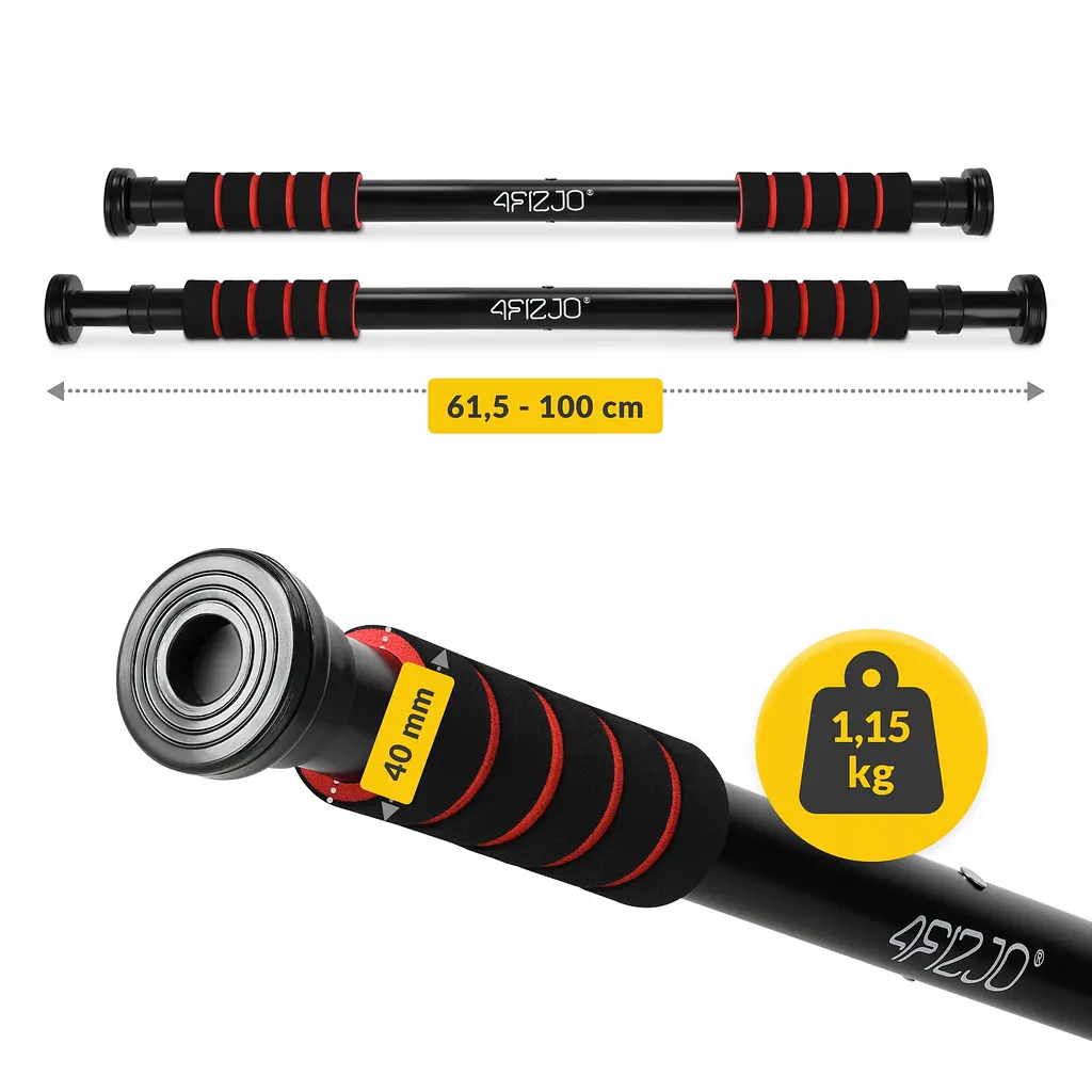 Турнік розсувний 4FIZJO Basic 61.5-100 см Black/Red (P-5905973402712) - фото 9