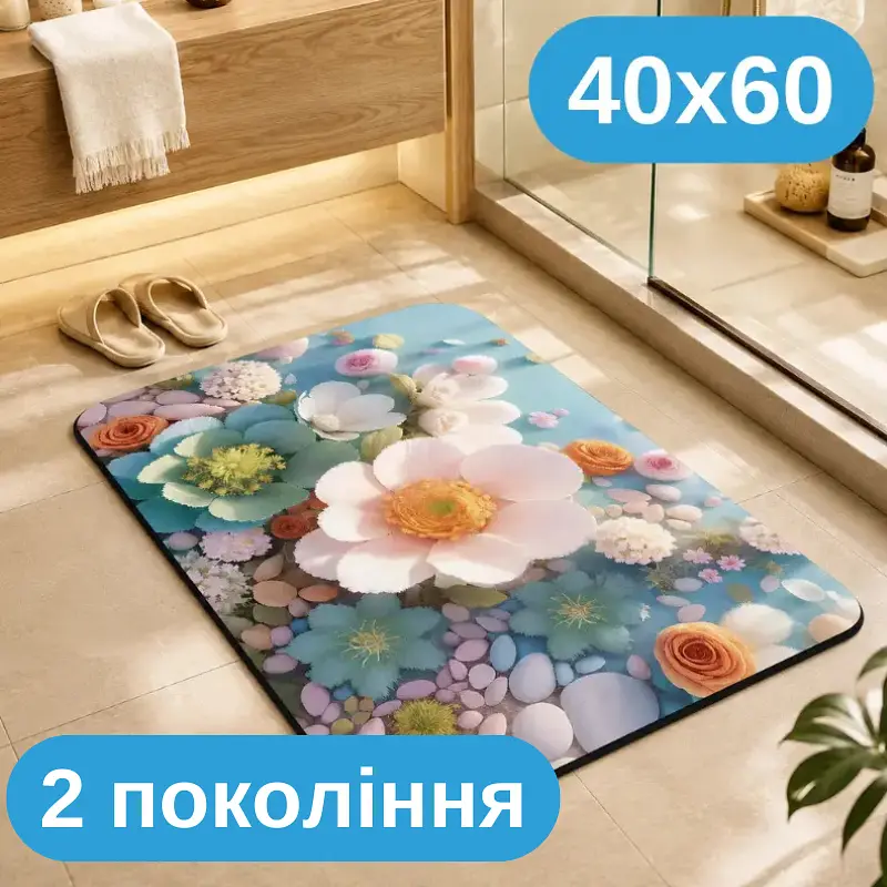 Килимок у ванну 40×60 см — вологопоглинаюче покриття з матеріалу другого покоління, абсорбуючий антиковзкий KT9000345 - фото 2