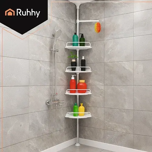 Кутова телескопічна полиця для душу Ruhhy 26639, біла, 4 яруси, 240–310 см - фото 5