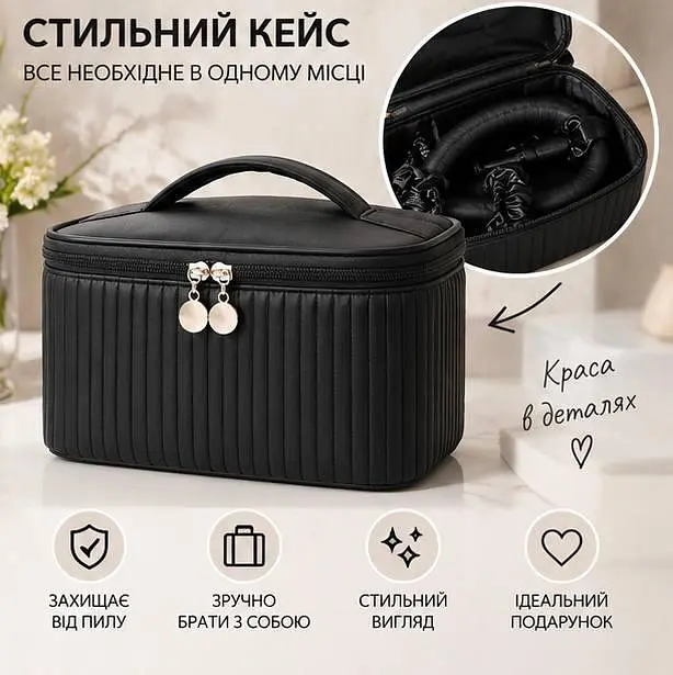 Набір для укладання волосся - чорна косметичка та м'які бігуді для локонів без нагрівання - фото 5