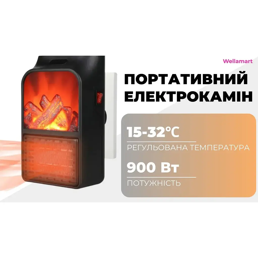 Тепловентилятор Supretto Електрокамін з пультом керування чорний (5636) - фото 8